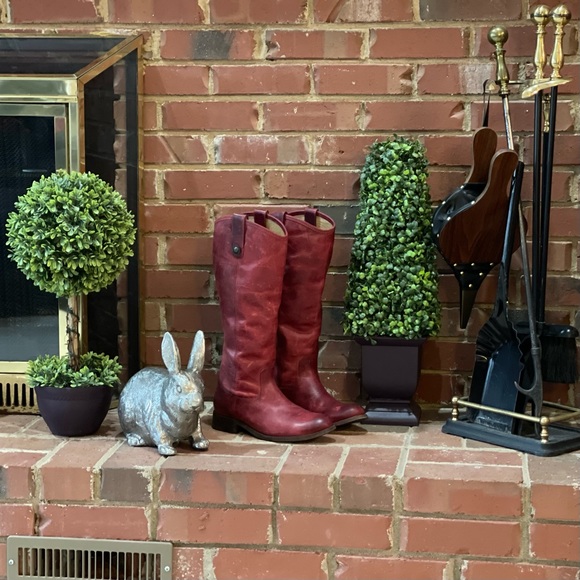 Frye Boots - Bordeaux Red Leather Extended Calf - Picture 3 of 16